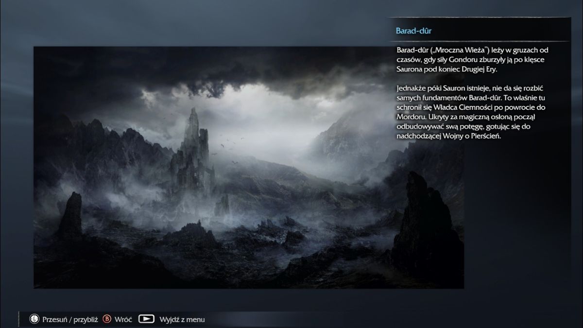 Middle-earth: Shadow of Mordor (Windows) screenshot: Lexicon page (Polish version)