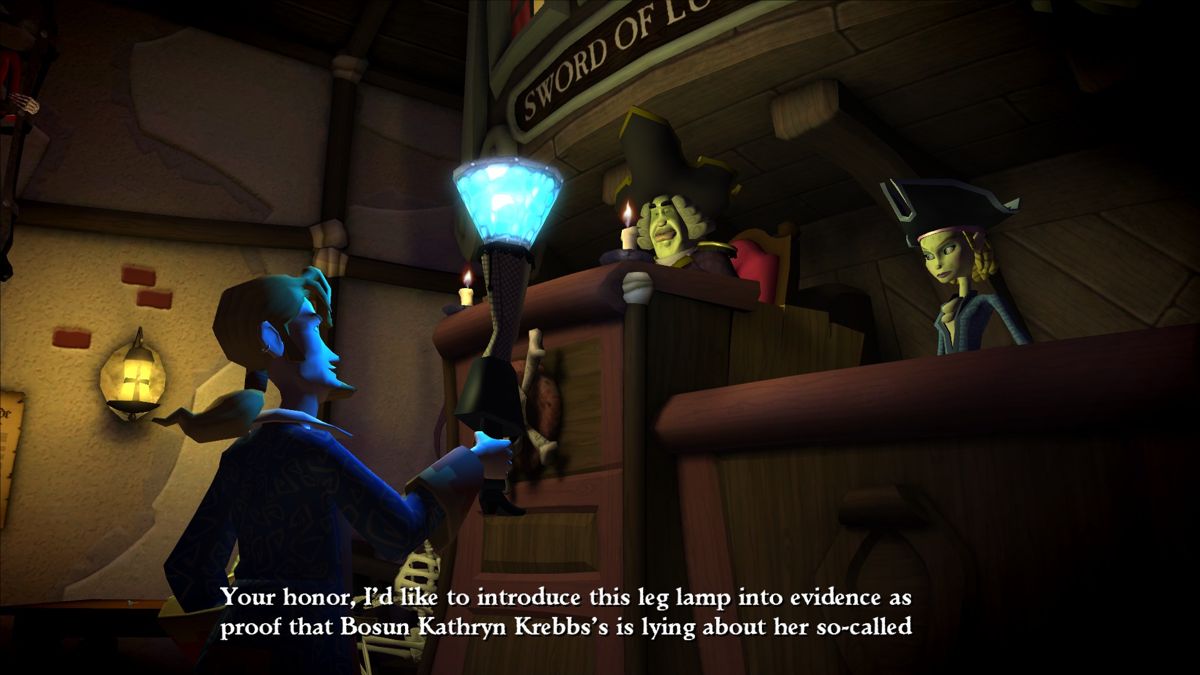 Tales of Monkey Island: Chapter 4 - The Trial and Execution of Guybrush Threepwood (Windows) screenshot: Presenting new evidence in court to expose the lies.