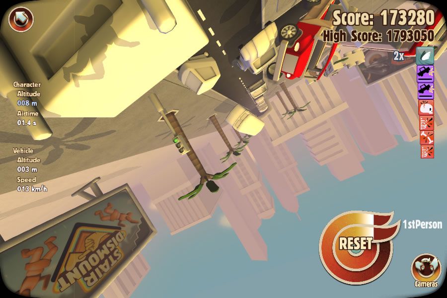 Turbo Dismount (Windows) screenshot: I'm upside down, but my truck is still going.