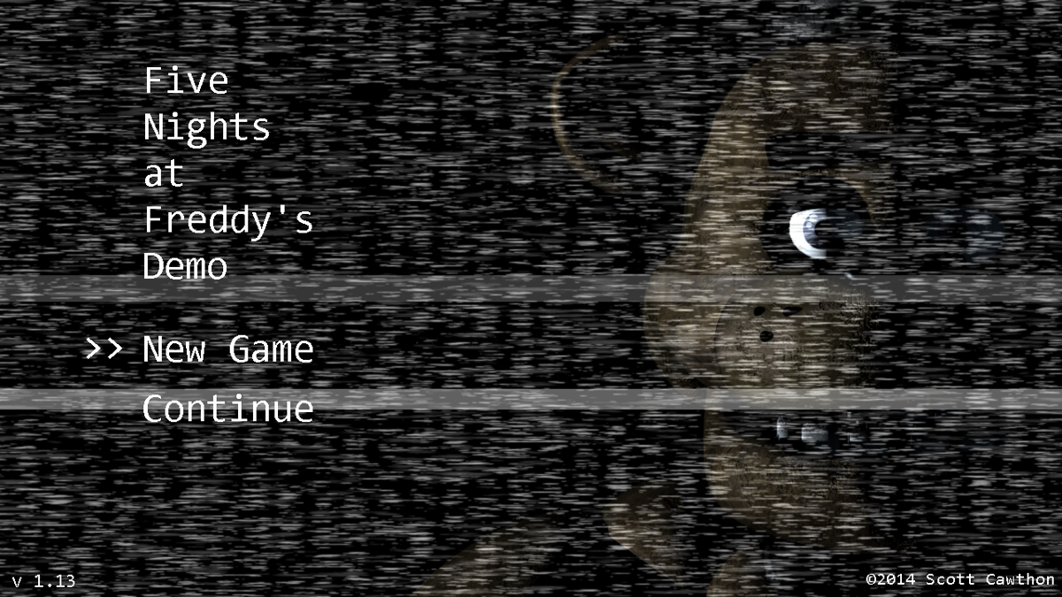 Five Nights at Freddy's (Windows) screenshot: Title and main menu (demo version)