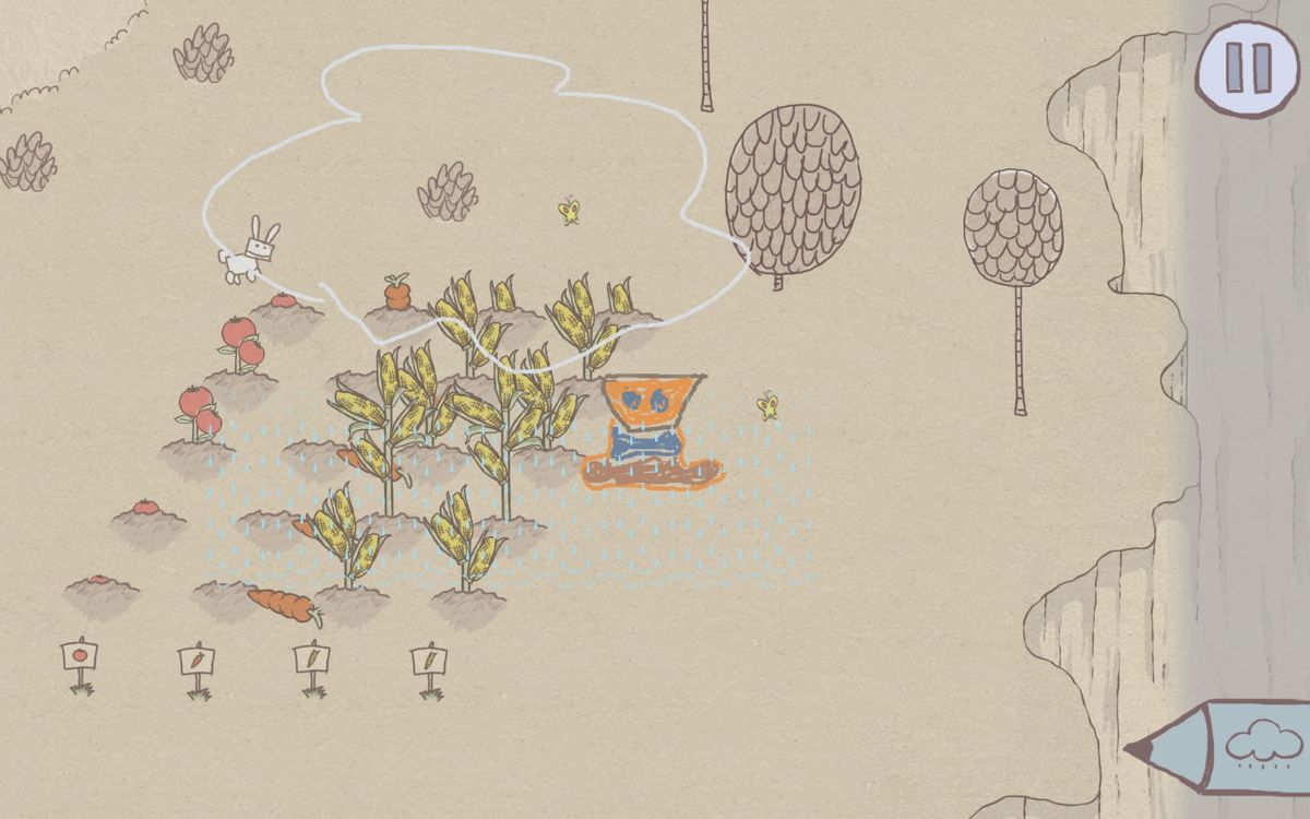 Draw a Stickman: Epic (Windows) screenshot: Using a cloud to make the plants grow.