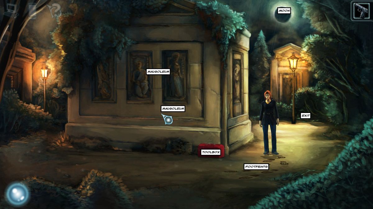 Cognition: An Erica Reed Thriller - Episode 1: The Hangman (Windows) screenshot: You can use hint system to highlight all the items on the screen you can interact with.