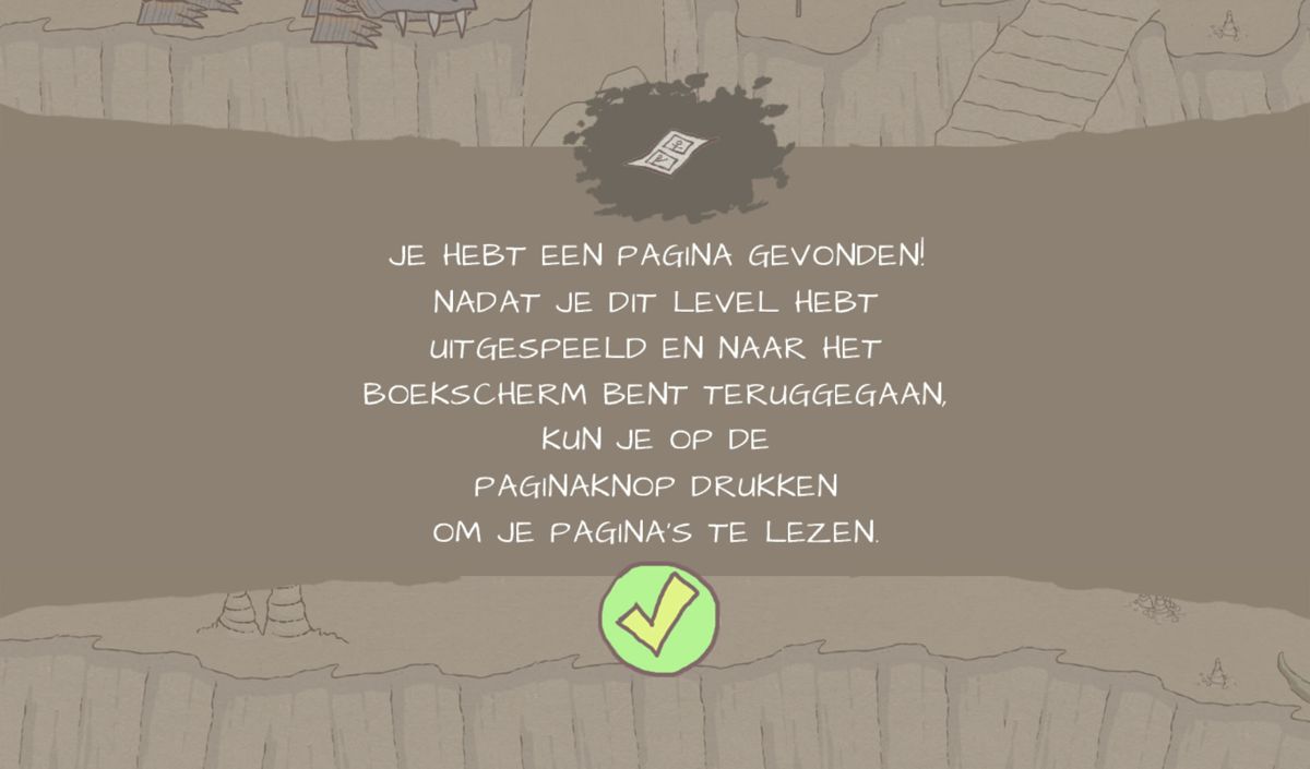 Draw a Stickman: Epic (Android) screenshot: You discovered a new page for the story book (Dutch version).