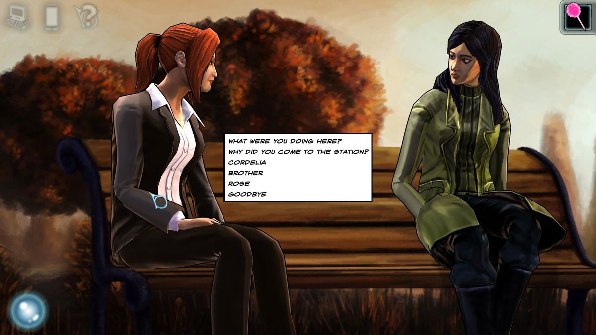 Cognition: An Erica Reed Thriller - Episode 2: The Wise Monkey (Windows) screenshot: Meeting with Cordelia at the cemetery.