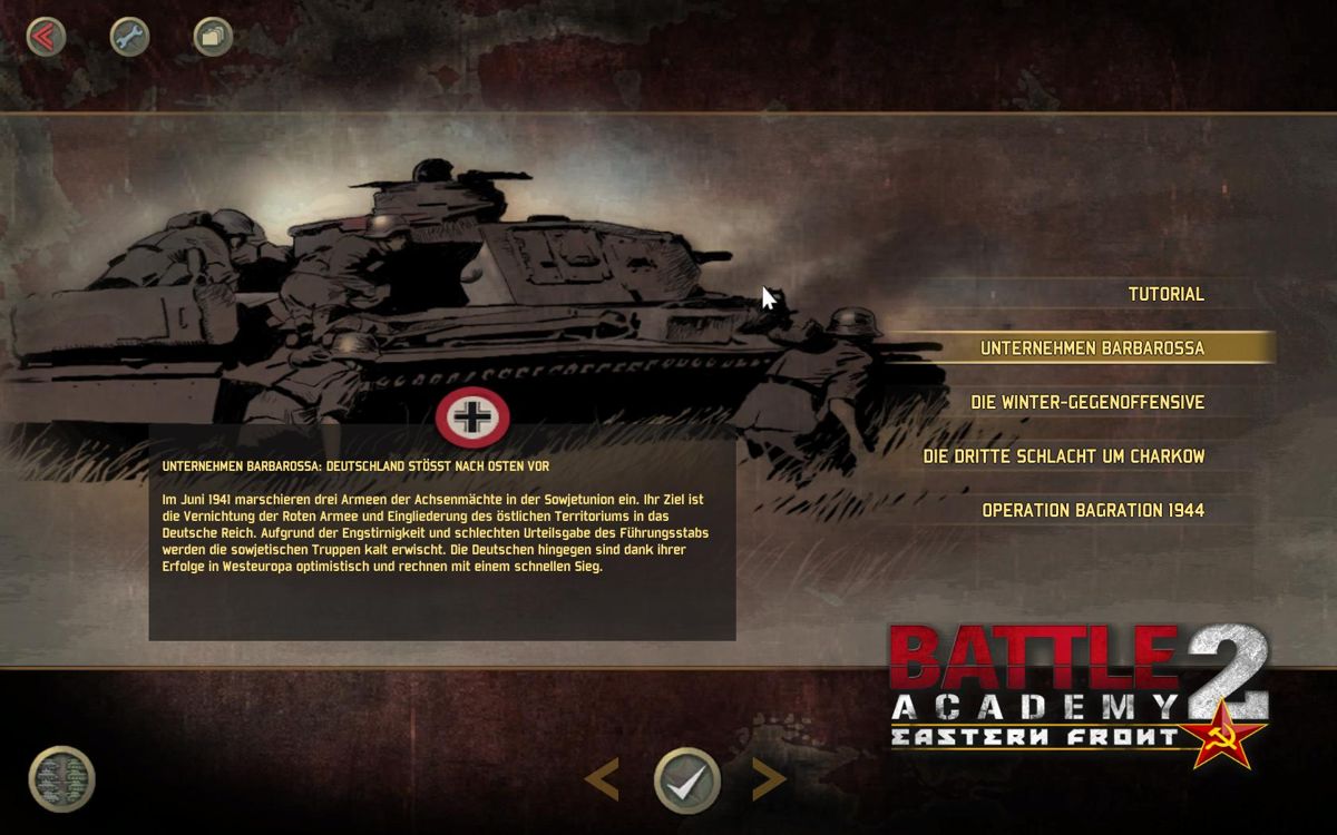 <small>Battle Academy 2: Eastern Front (Windows) screenshot:</small><br> Campaign selection