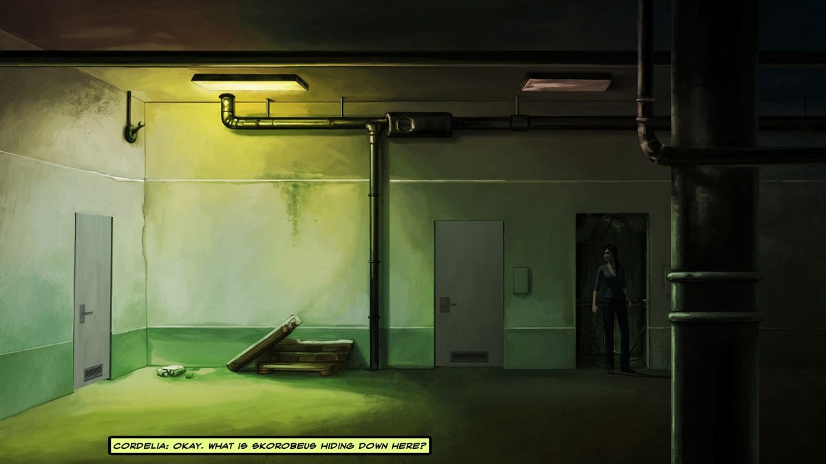Cognition: An Erica Reed Thriller - Episode 3: The Oracle (Windows) screenshot: Exploring the dark basement of the Enthon Towers.