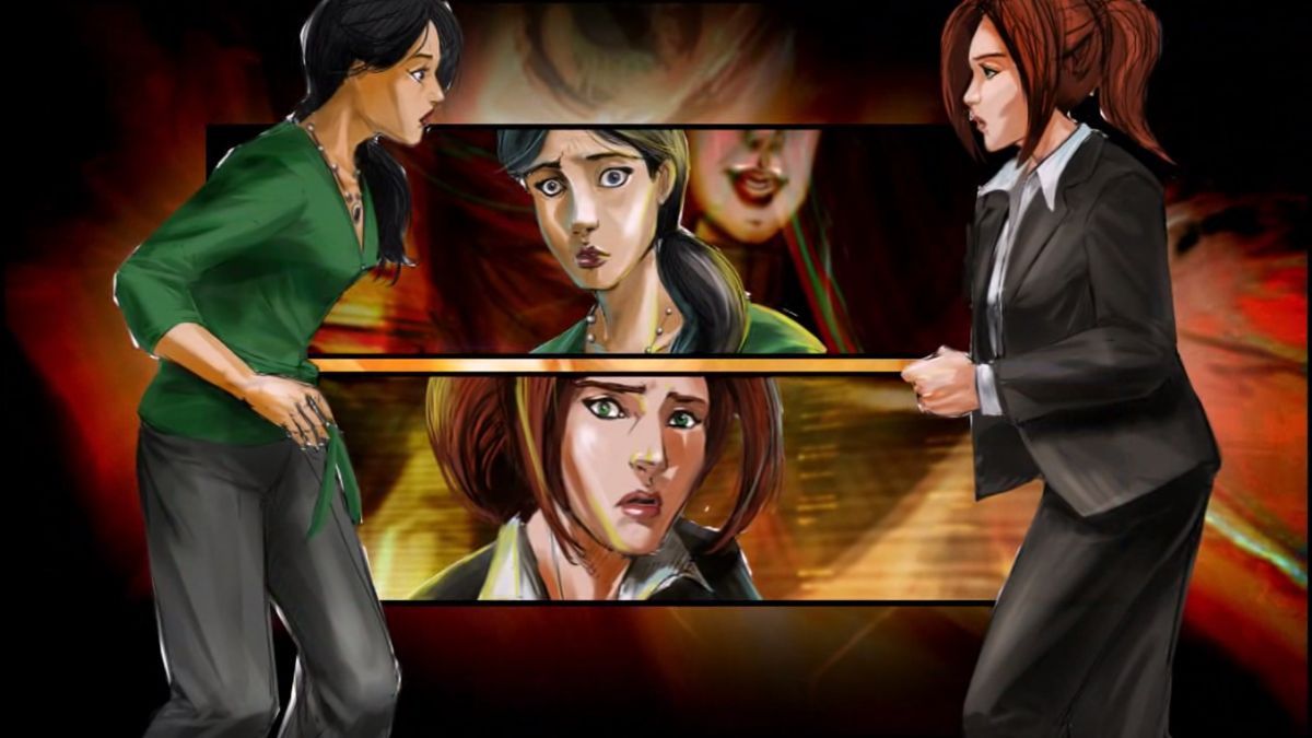 Cognition: An Erica Reed Thriller - Episode 3: The Oracle (Windows) screenshot: Cordelia and Erica touching each other through their visions.