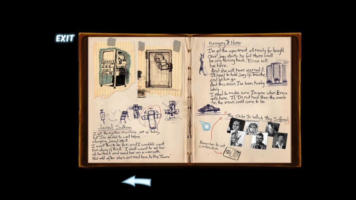 Cognition: An Erica Reed Thriller - Episode 3: The Oracle (Windows) screenshot: Cordelia's diary is holding the clues for the combination to Max's hidden safe.
