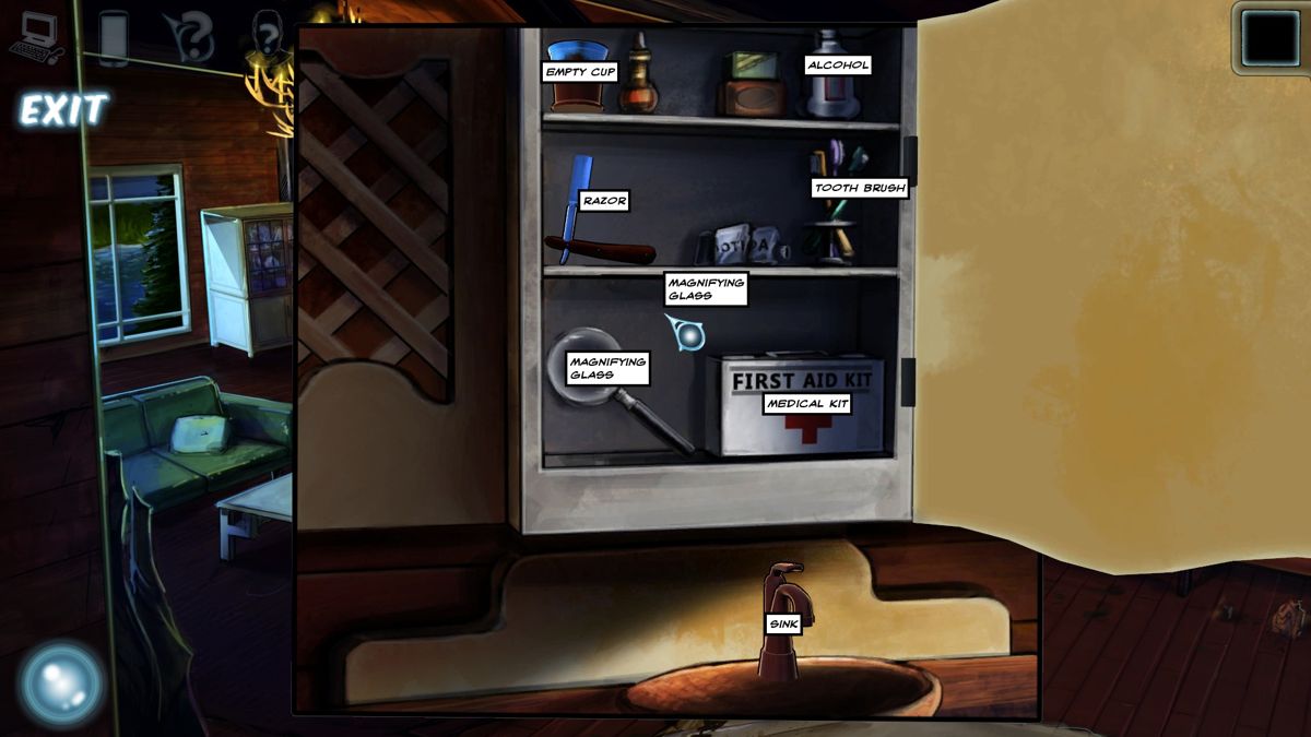 Cognition: An Erica Reed Thriller - Episode 4: The Cain Killer (Windows) screenshot: Checking the medical cabinet in the bathroom.