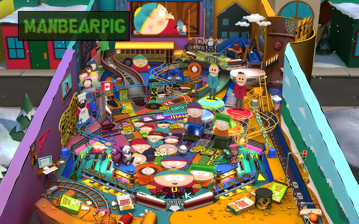 Zen Pinball 2: South Park Pinball (Windows) screenshot: <i>Super Sweet Pinball</i> - There are now cheesy poofs all over the table.