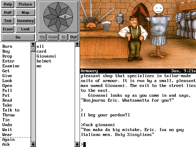 Eric the Unready (DOS) screenshot: ...and even worse ones! But check out those unique, detailed responses...