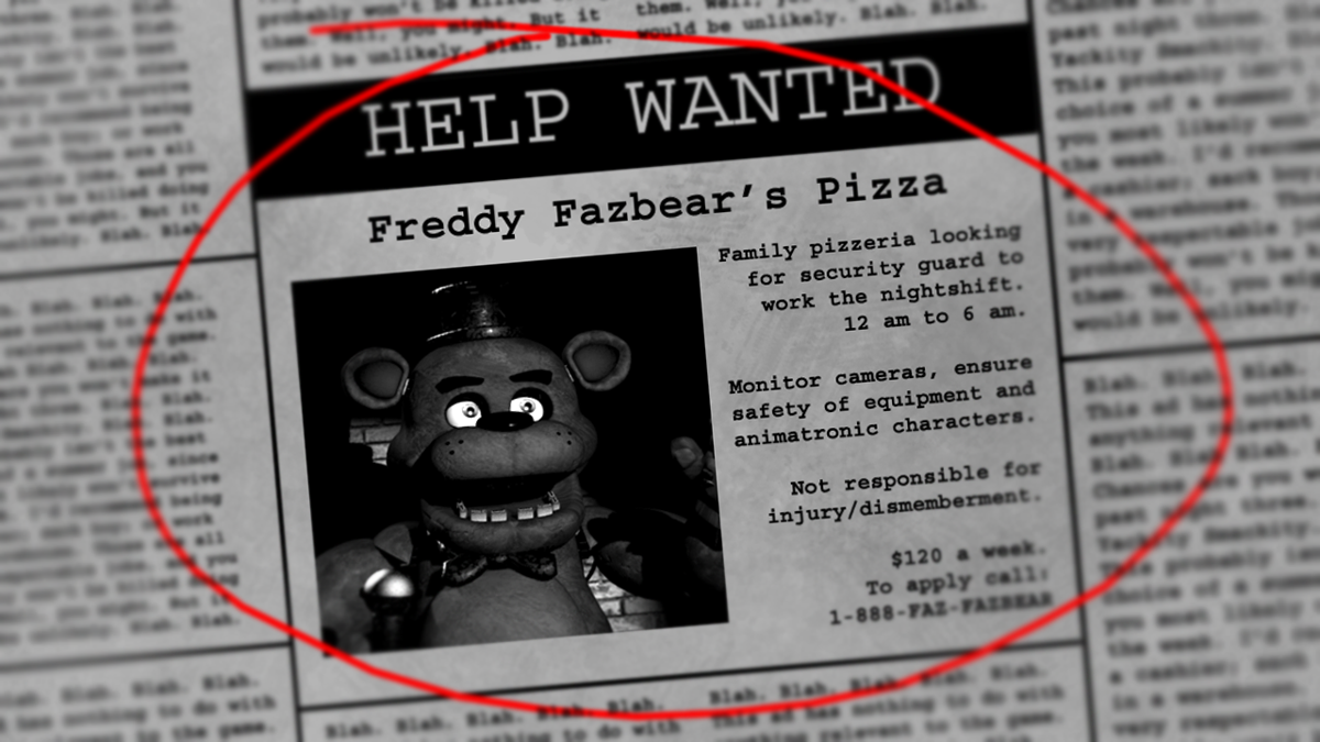 Five Nights at Freddy's (Windows) screenshot: This must be the ad you answered.