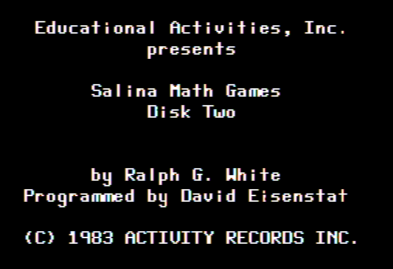 Salina Math Games: Disk Two (Apple II) screenshot: Title Screen