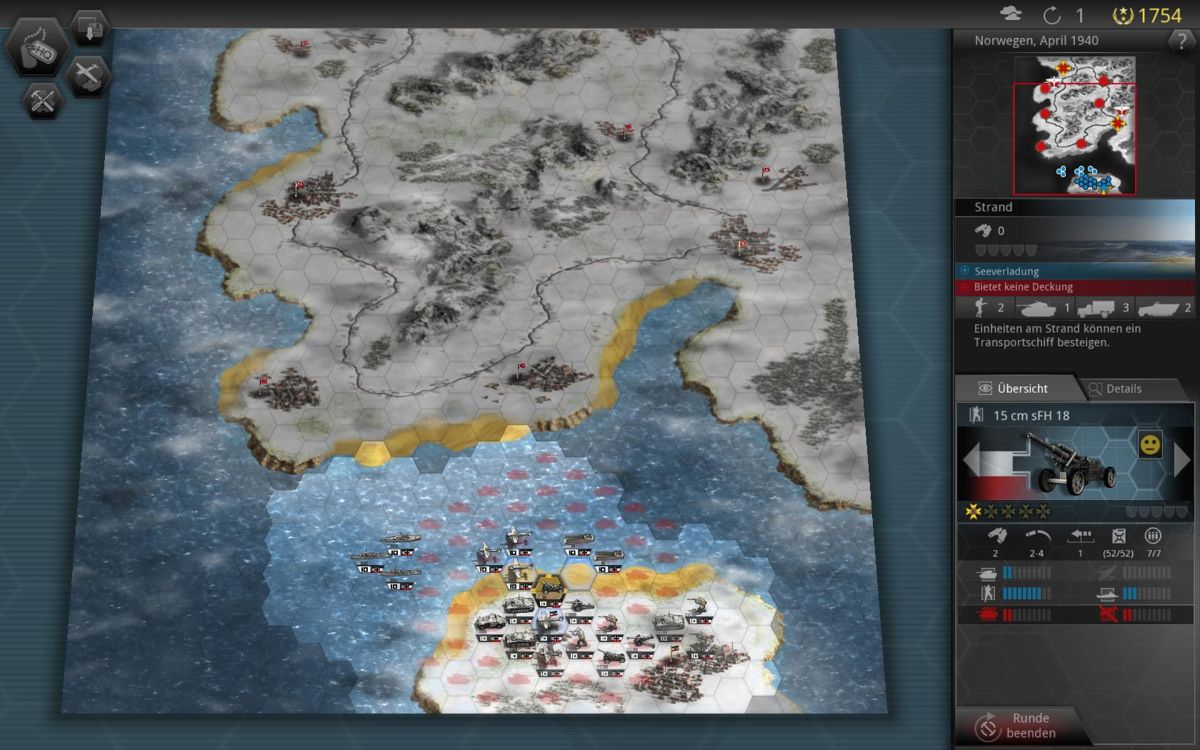 Panzer Tactics HD (Windows) screenshot: Second mission: Norway