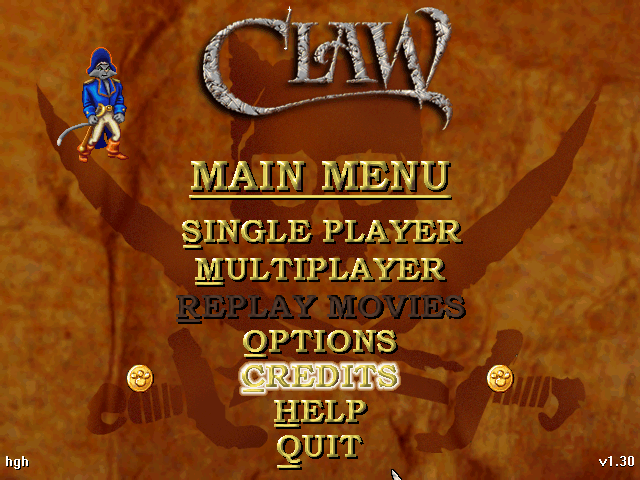 Claw (Windows) screenshot: Main menu