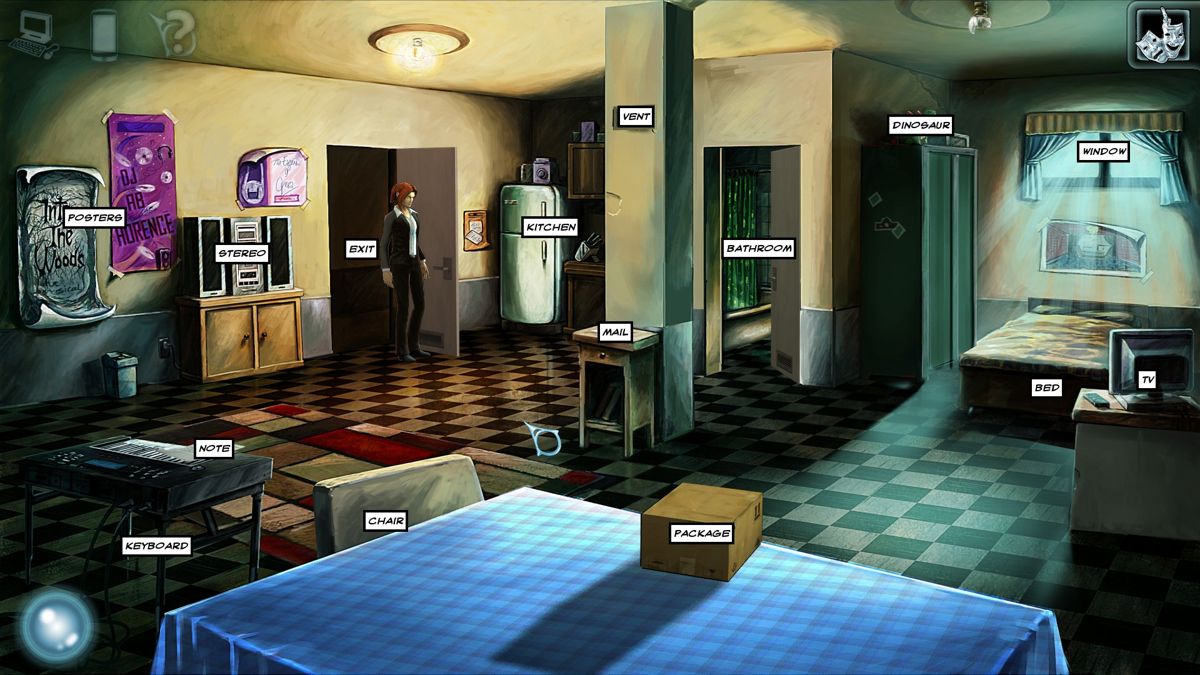 Cognition: An Erica Reed Thriller - Episode 2: The Wise Monkey (Windows) screenshot: Press space bar to see all the places you can interact with.