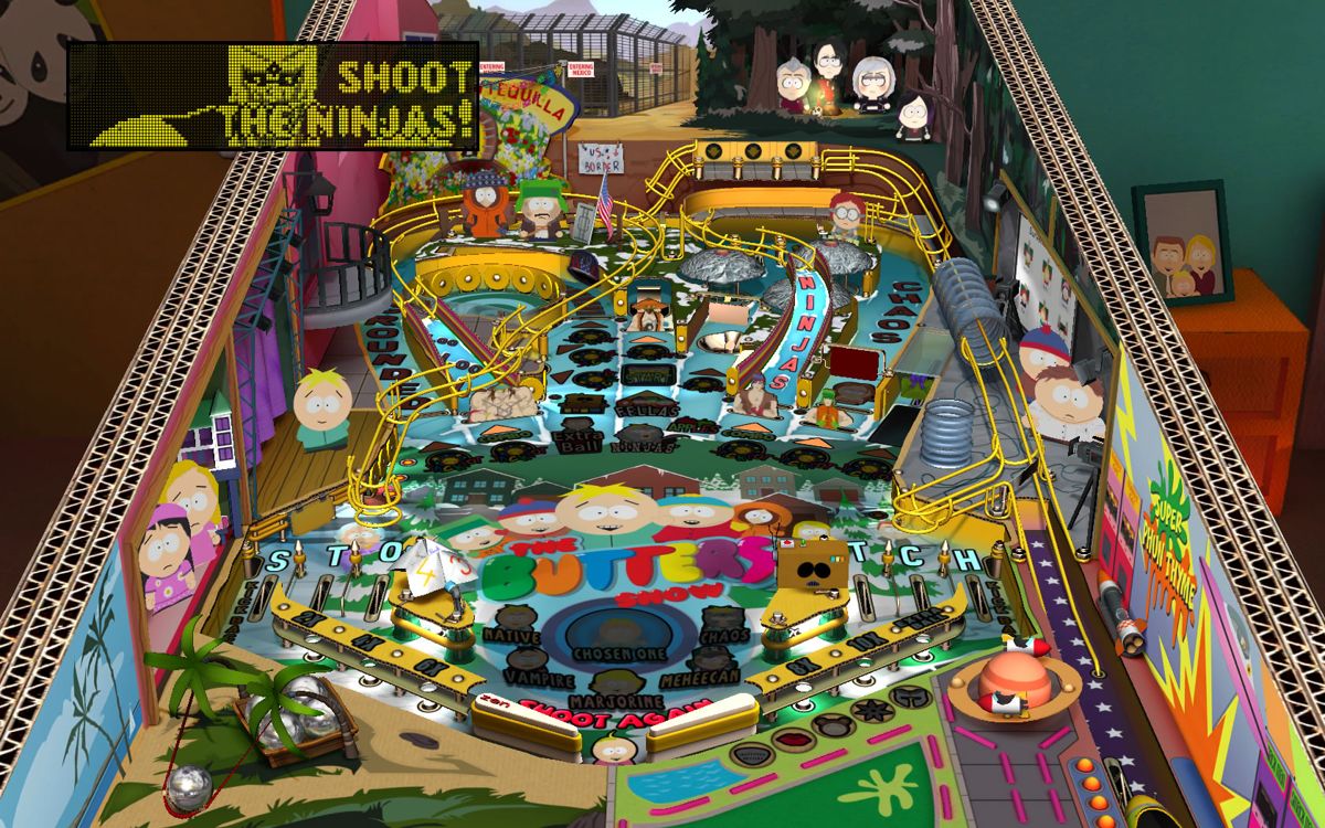 Zen Pinball 2: South Park Pinball (Windows) screenshot: <i>Butters' Very Own Pinball Game</i> - The boys appear as their anime counterparts, blocking lanes.