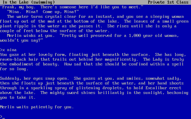Once and Future (DOS) screenshot: The Lady of the Lake raises the sword, Excalibur.