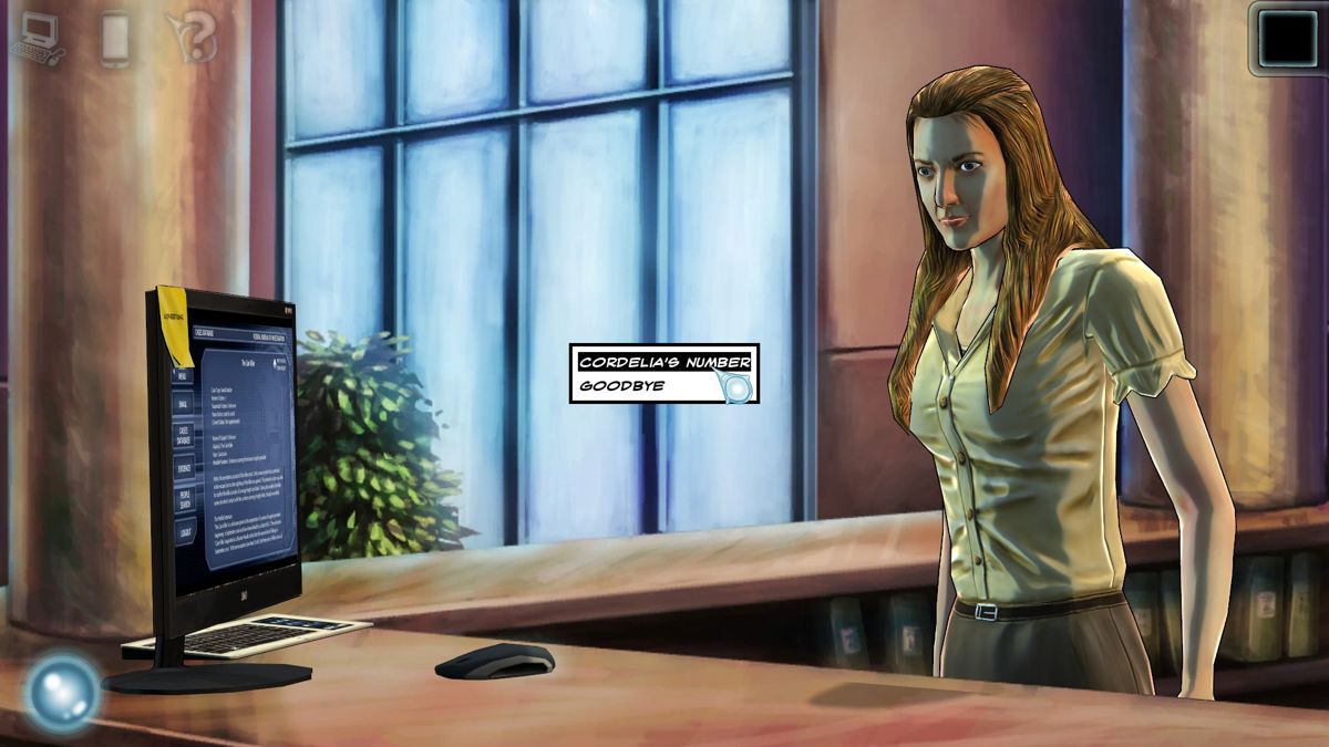 Cognition: An Erica Reed Thriller - Episode 2: The Wise Monkey (Windows) screenshot: Seems like Cordelia left you a phone number at the reception desk... but alas, the secretary jotted it down wrong.