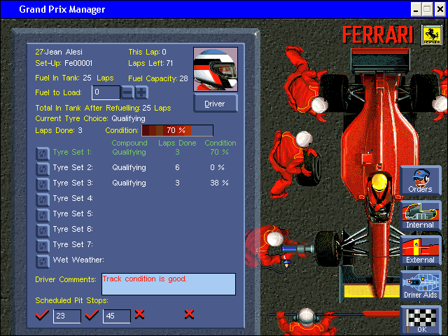 Grand Prix Manager (Windows 3.x) screenshot: Car set up