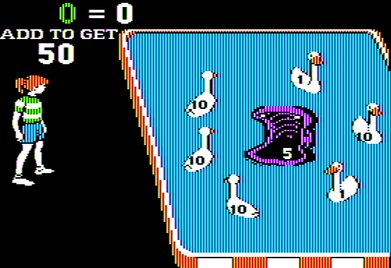 Sum Ducks (Apple II) screenshot: Trying to Sum to 5