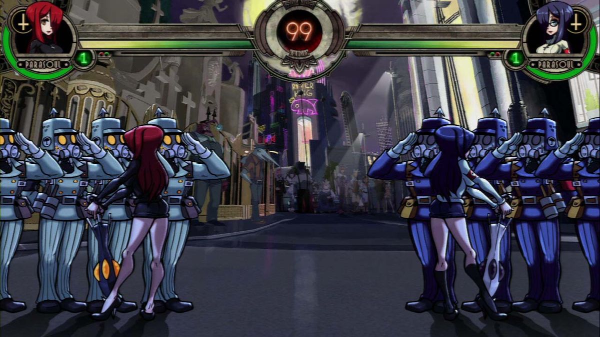Skullgirls (PlayStation 3) screenshot: Palette's extend to everything about the character. And there about 20 of them per character.