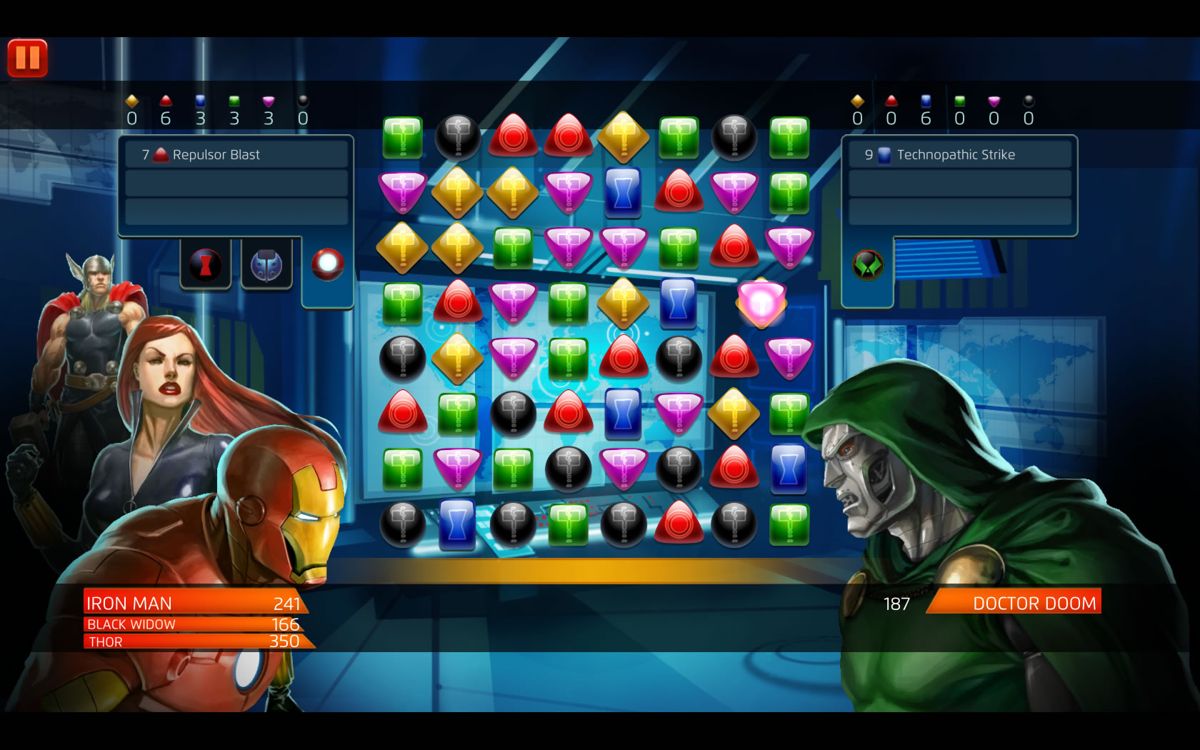 Marvel Puzzle Quest (Windows) screenshot: A match against Doctor Doom