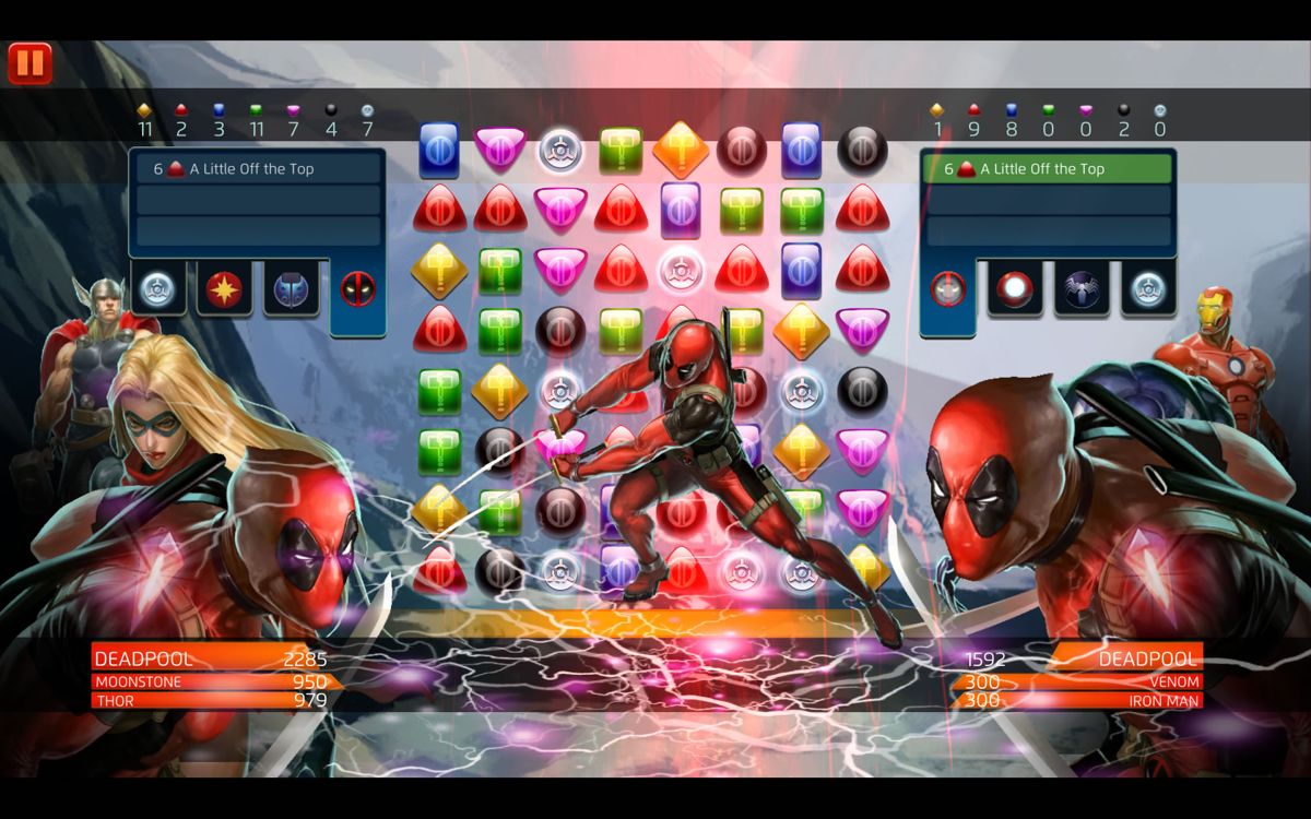 Marvel Puzzle Quest (Windows) screenshot: A powerful attack by Deadpool