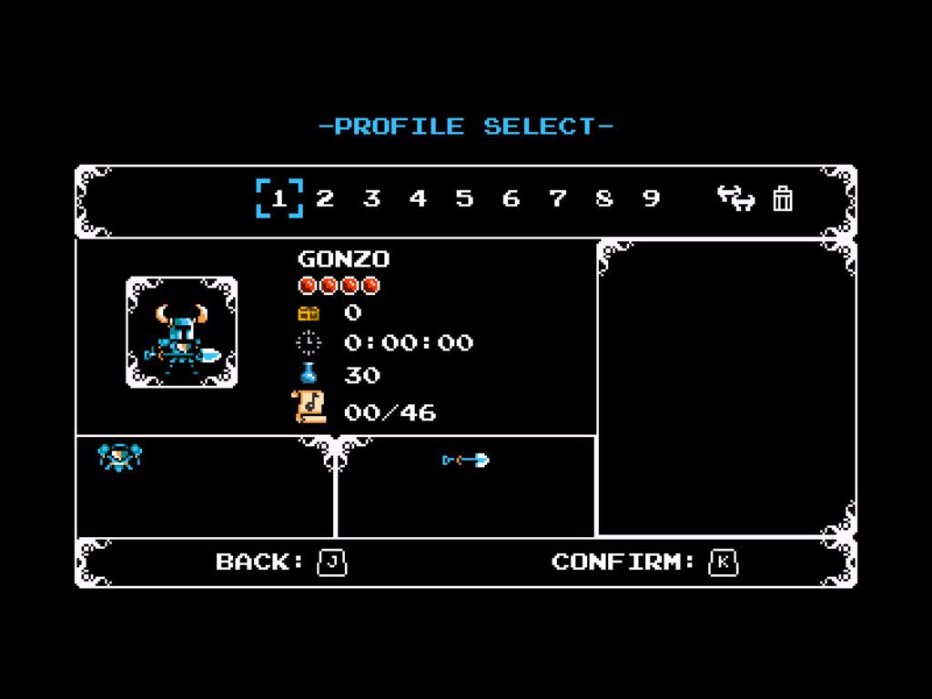 Shovel Knight (Windows) screenshot: Profile select