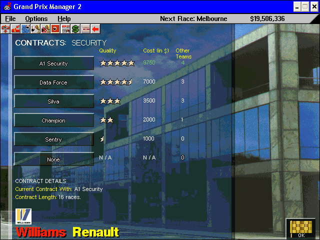 Grand Prix Manager 2 (Windows) screenshot: Contracts: security