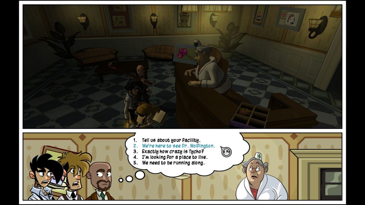 On the Rain-Slick Precipice of Darkness: Episode Two (Windows) screenshot: There are some dialog choices played for humor, all quests have only one solution.