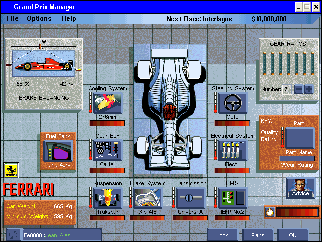 Grand Prix Manager (Windows 3.x) screenshot: Design: internals