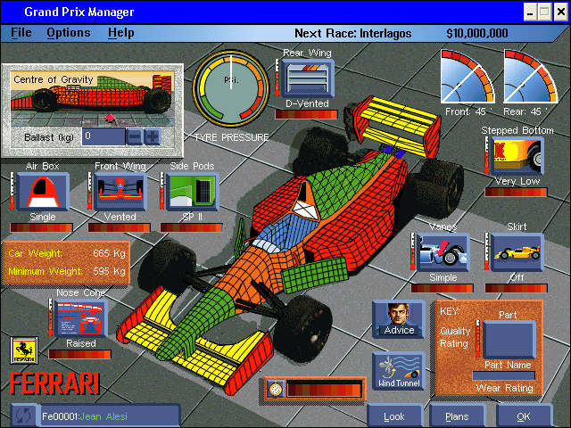 Grand Prix Manager (Windows 3.x) screenshot: Design: externals