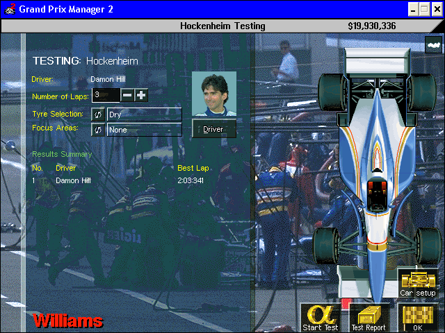 Grand Prix Manager 2 (Windows) screenshot: Testing: driver