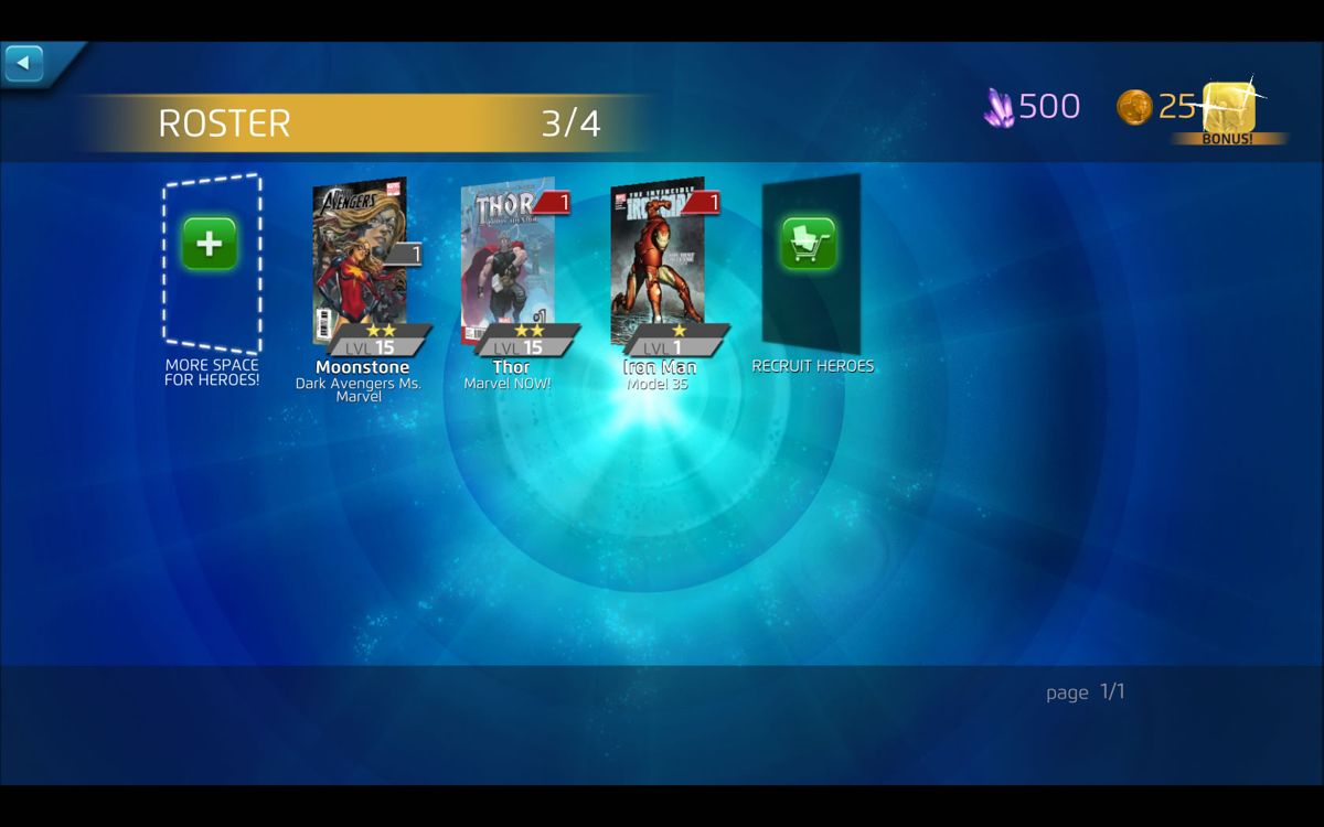 Marvel Puzzle Quest (Windows) screenshot: Character roster
