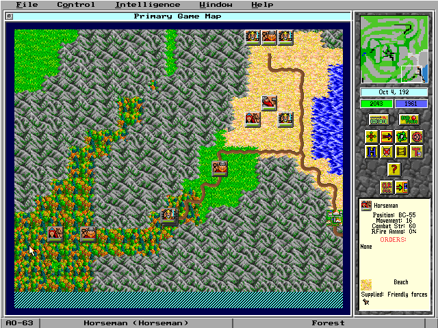 Empire II: The Art of War (DOS) screenshot: The Dwarf army on the march to help the Elves.