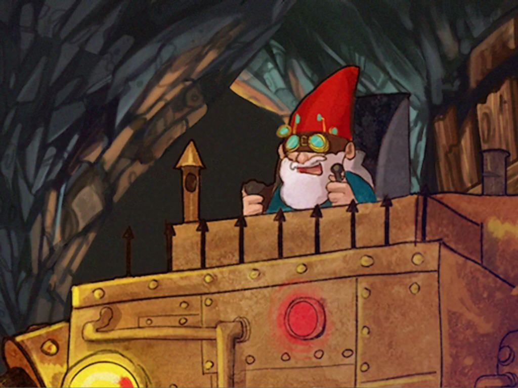 Dungeons: The Eye of Draconus (Windows) screenshot: A dwarf in a mech