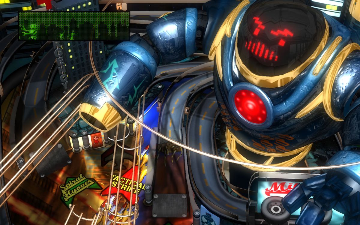 Pinball FX2: Earth Defense (Windows) screenshot: The Flip-Bot from up close. Its expression will change while playing and it is also fully animated.