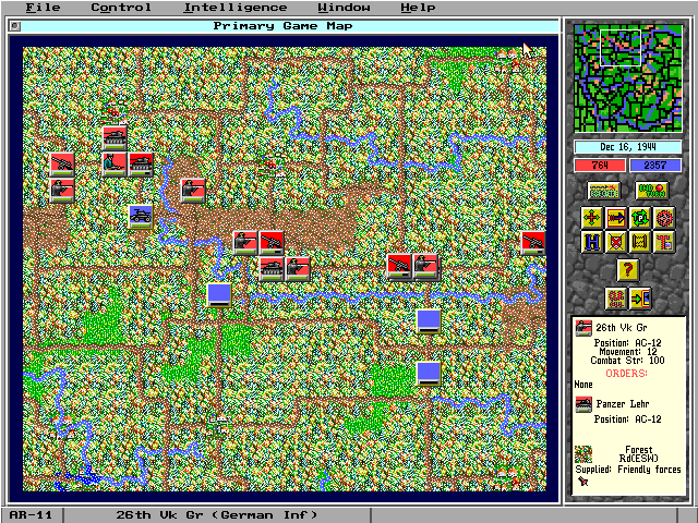 Empire II: The Art of War (DOS) screenshot: The Battle of the Bulge scenario.