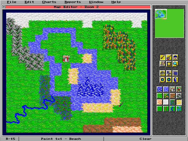Empire II: The Art of War (DOS) screenshot: Using the map editor.