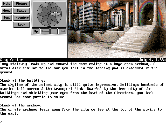 Frederik Pohl's Gateway (DOS) screenshot: Aurigae 6 has a whole abandoned city!