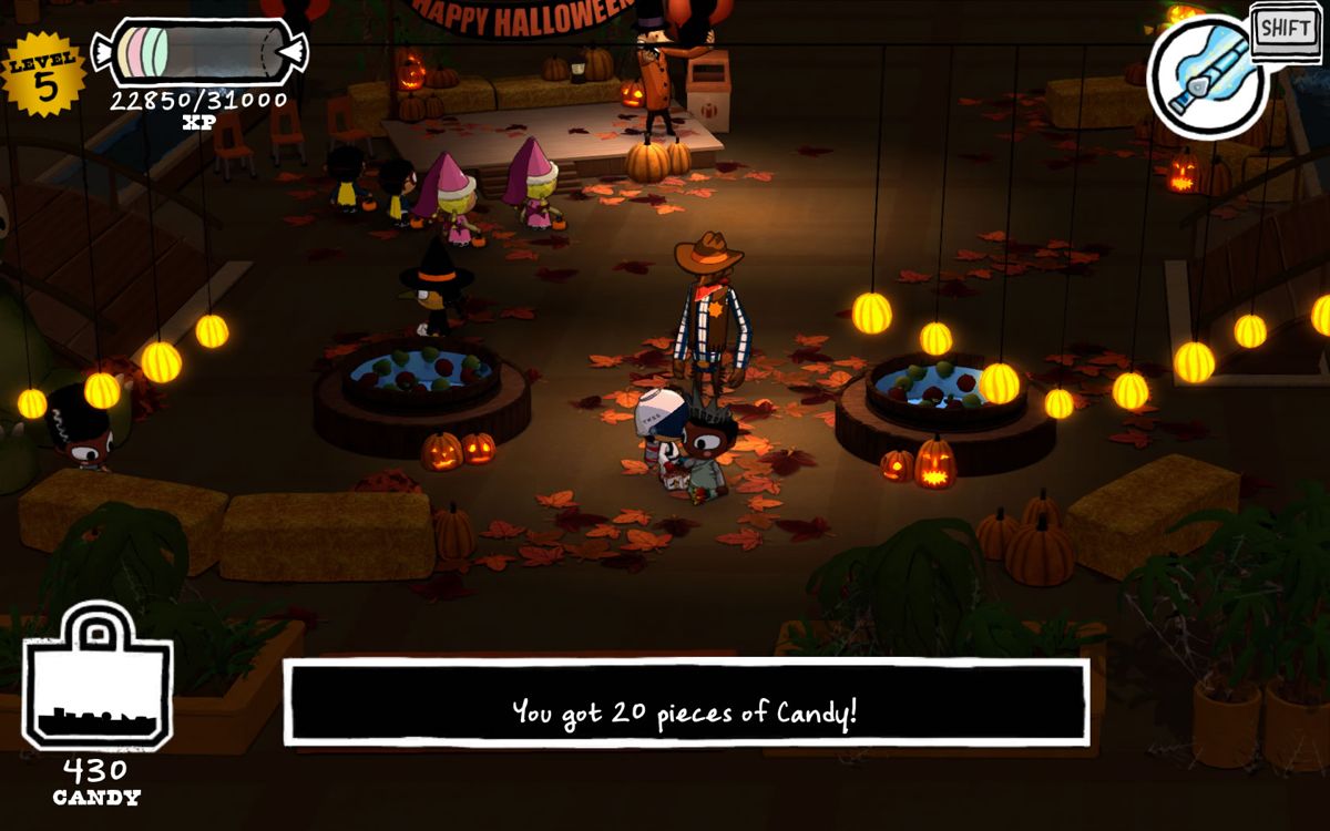 Costume Quest (Windows) screenshot: There is a costume contest in the back you can attempt to win.