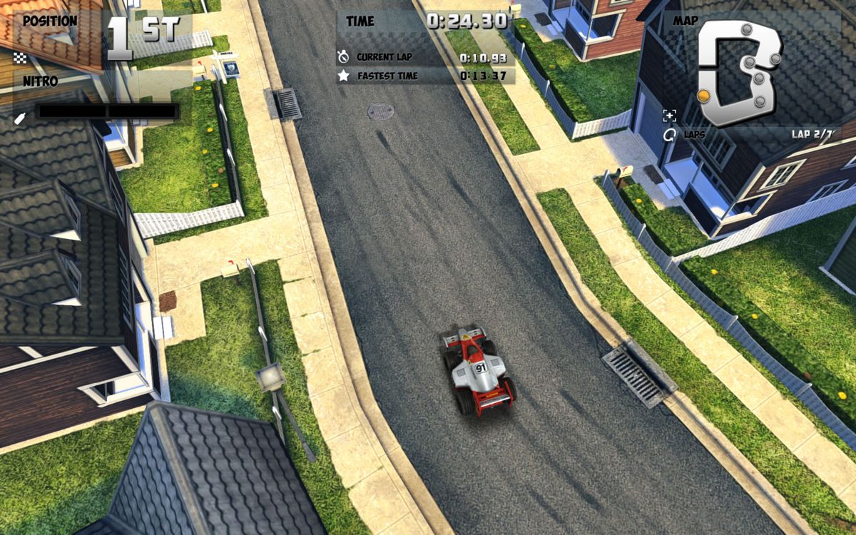 Mini Motor Racing (Windows) screenshot: In the lead on a track in the intermediate cup