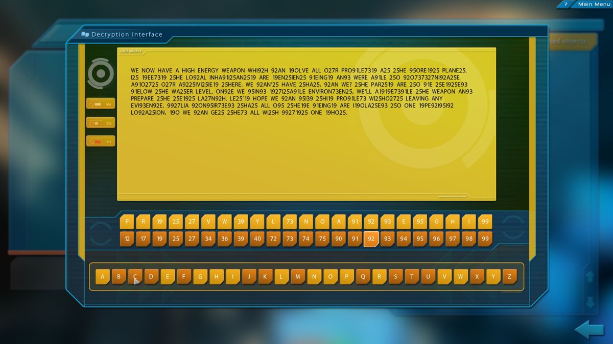 J.U.L.I.A.: Among the Stars (Windows) screenshot: Decoding the message encoded with Caesar's cipher.