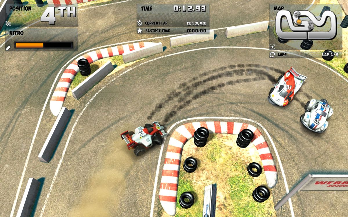 Mini Motor Racing (Windows) screenshot: On a racing track with a Formula One car