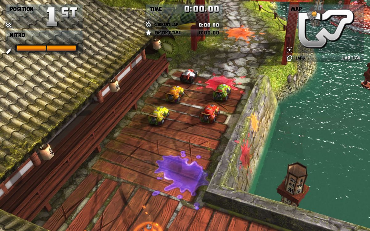 Mini Motor Racing (Windows) screenshot: A level based on <i>Fruit Ninja</i>