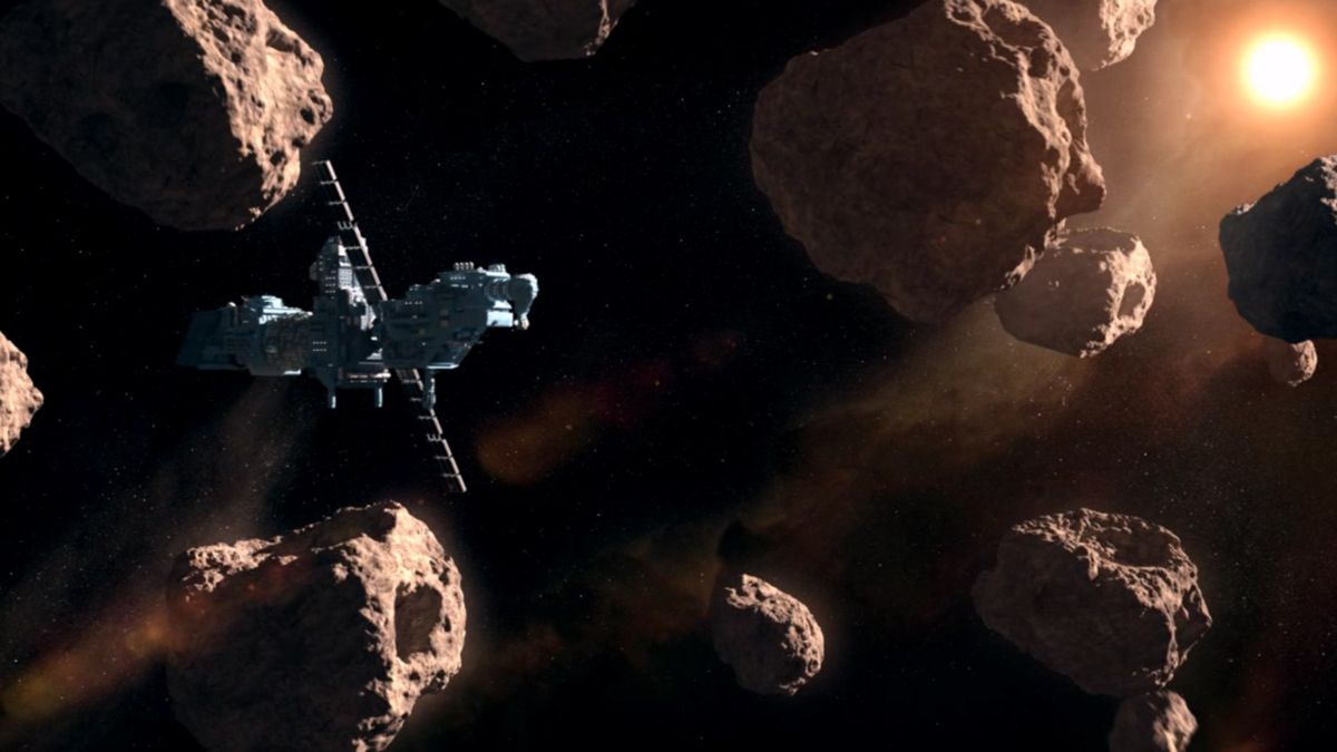 J.U.L.I.A.: Among the Stars (Windows) screenshot: The probe enters the field full of asteroids.