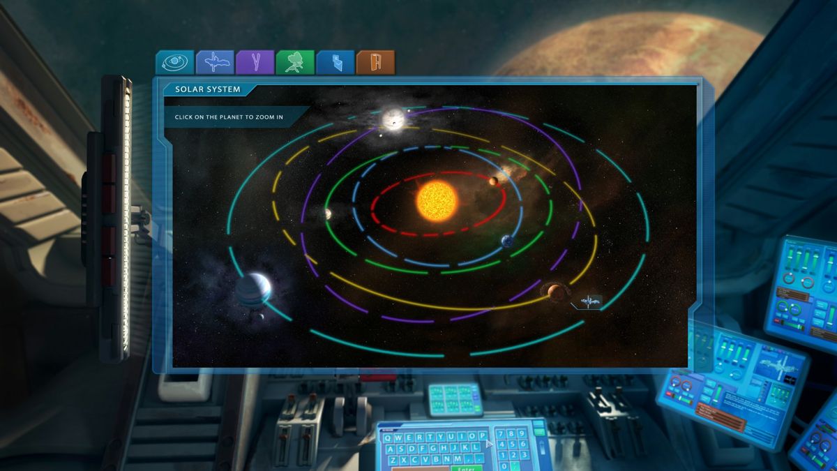 J.U.L.I.A.: Among the Stars (Windows) screenshot: Selecting a planet on the star system.