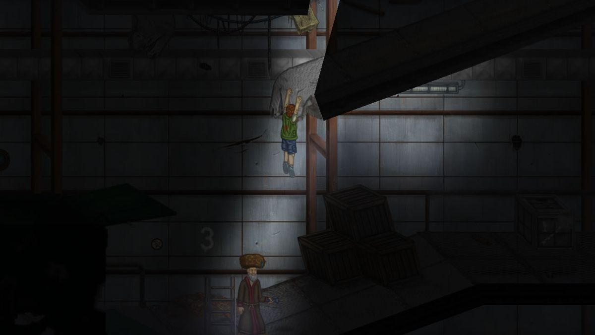 Residue (Windows) screenshot: Jumagul uses his flashlight to guide Emilio.