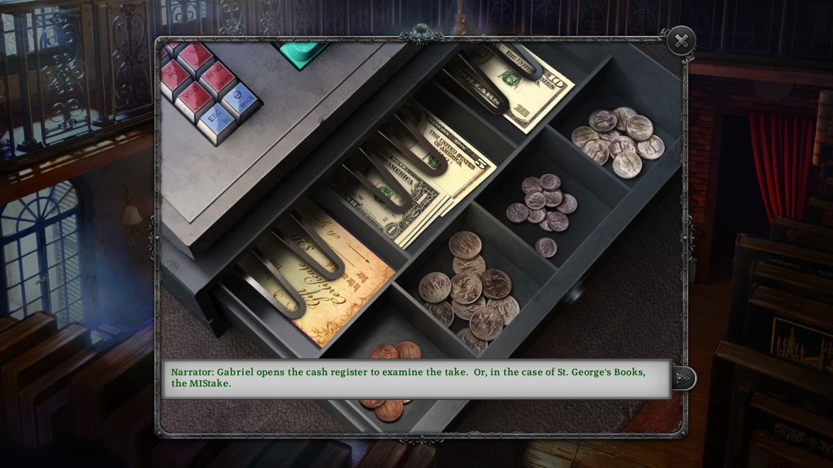 Gabriel Knight: Sins of the Fathers - 20th Anniversary Edition (Windows) screenshot: The store is not doing too well and Grace wouldn't let me borrow some of the money from this cash register.